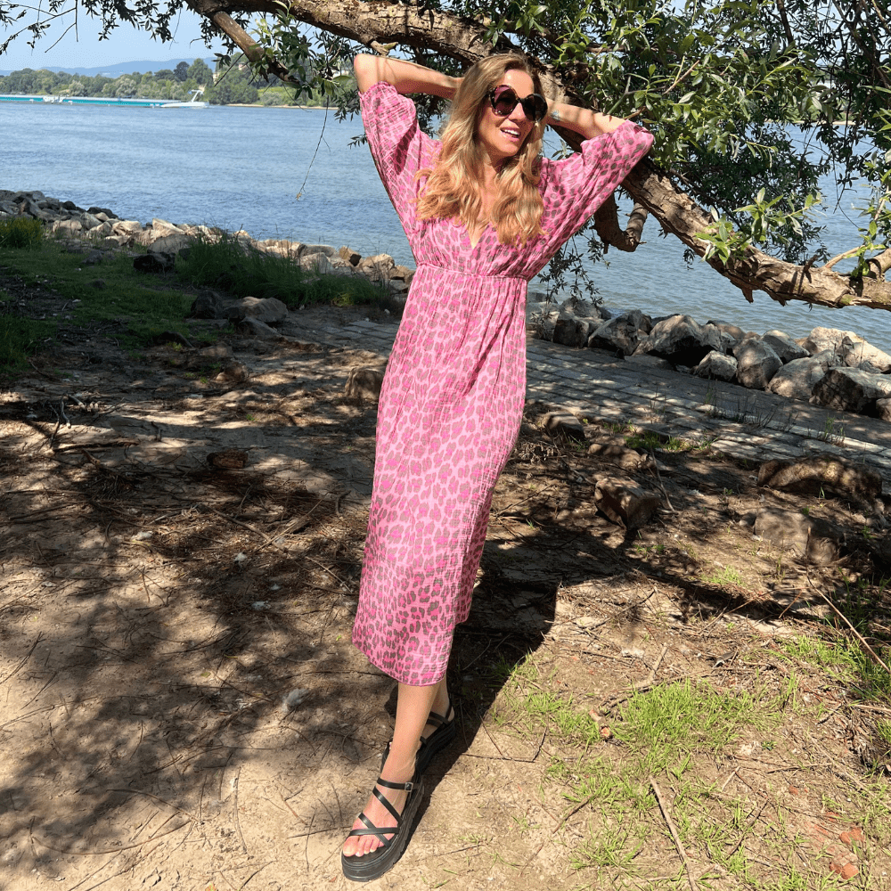 Musselin Sommerkleid Leo pink schwarz - VACA VACA