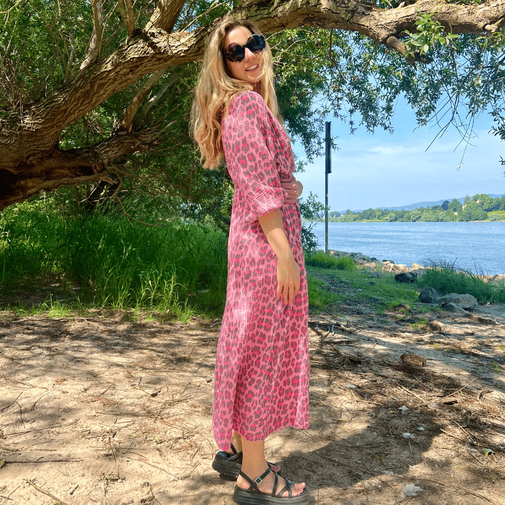 Musselin Sommerkleid Leo pink schwarz - VACA VACA