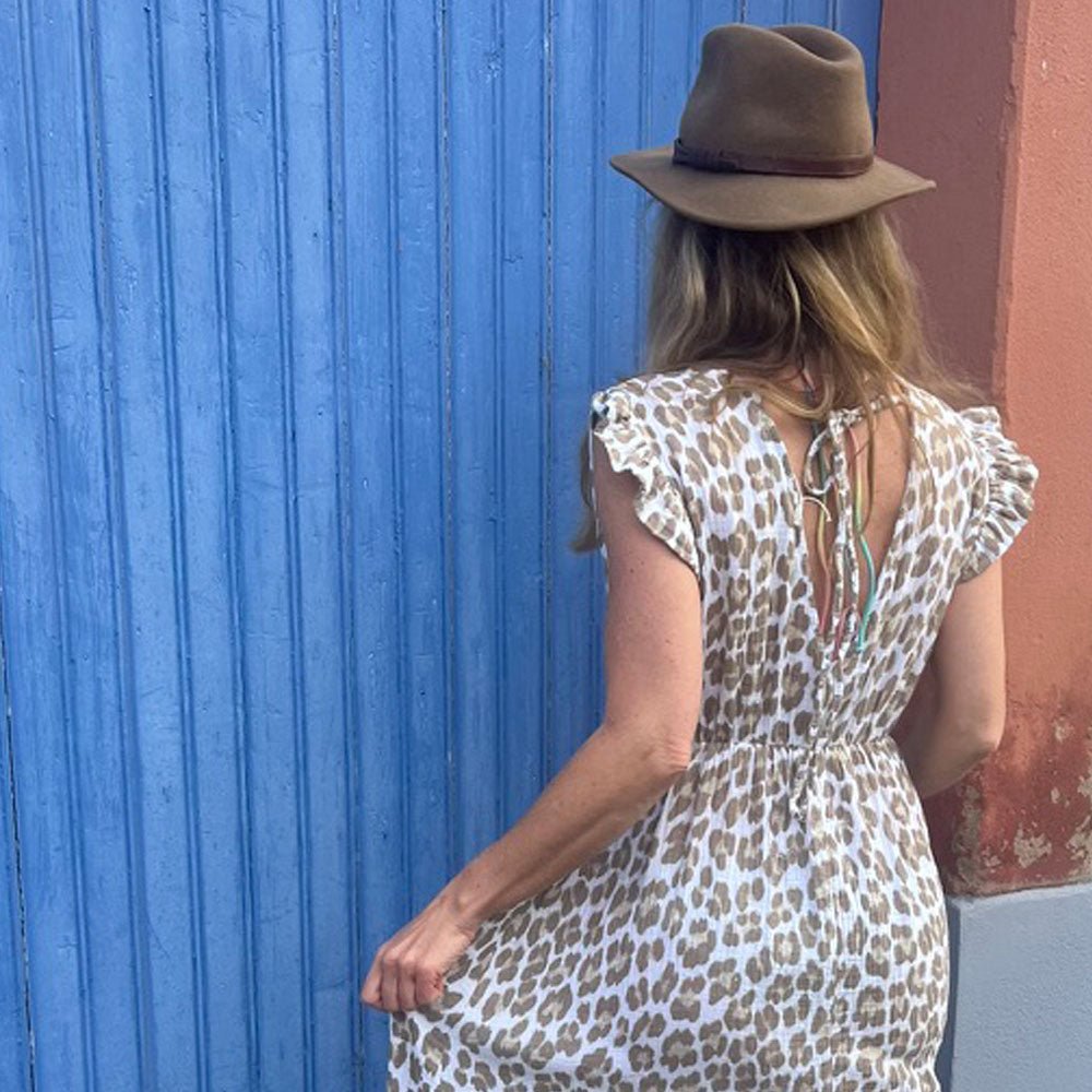 Musselinkleid Kurzarm Leo beige - VACA VACA