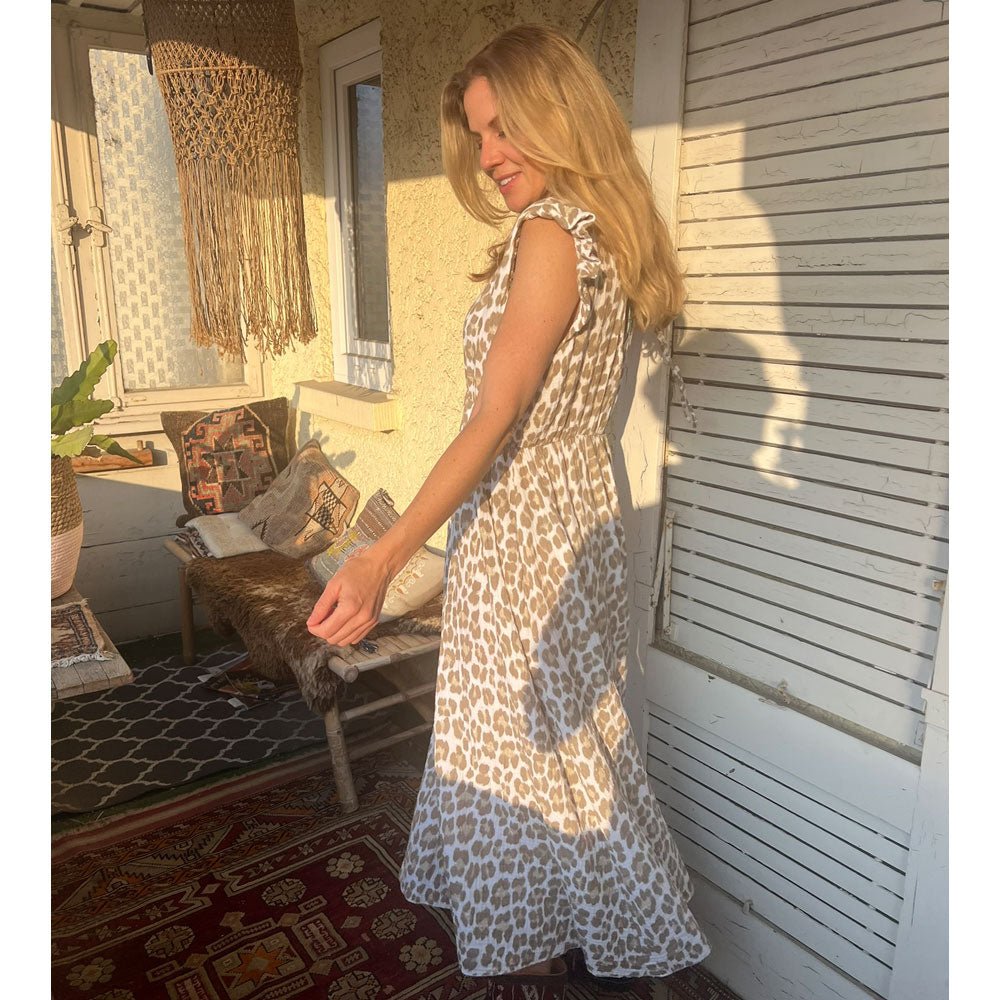 Musselinkleid Kurzarm Leo beige - VACA VACA