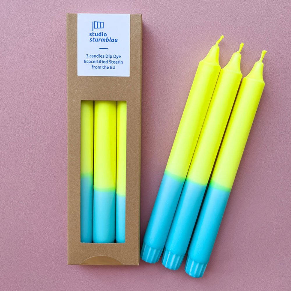 Set drei Kerzen neongelb blau - VACA VACA