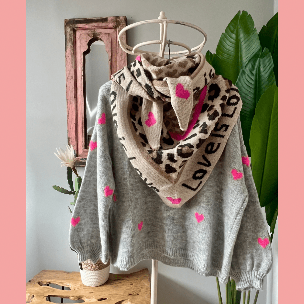 Dreieckstuch mit Cashmere - Anteil Leo beige - VACA VACA