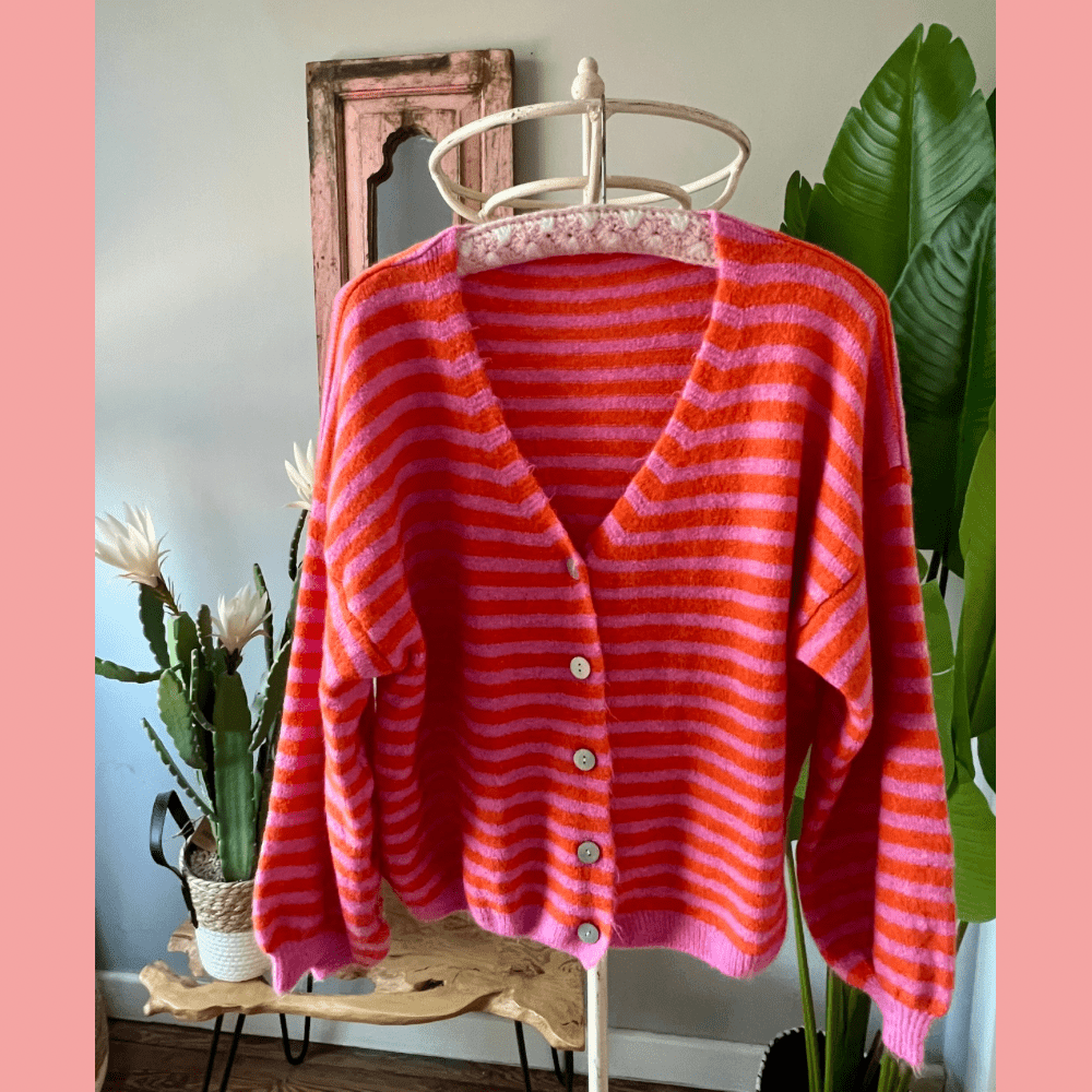 Strickjacke Stripes orange pink - VACA VACA