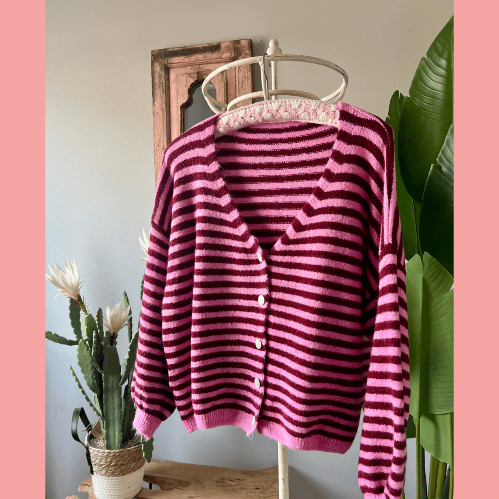 Strickjacke stripes rosa Bordeaux - VACA VACA