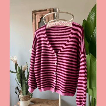 Strickjacke stripes rosa Bordeaux - VACA VACA