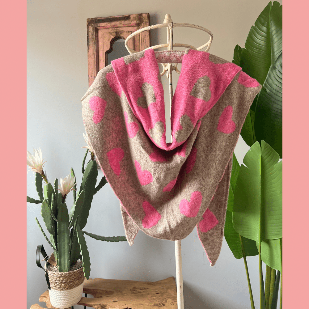 Dreieckstuch Herz grau pink - VACA VACA