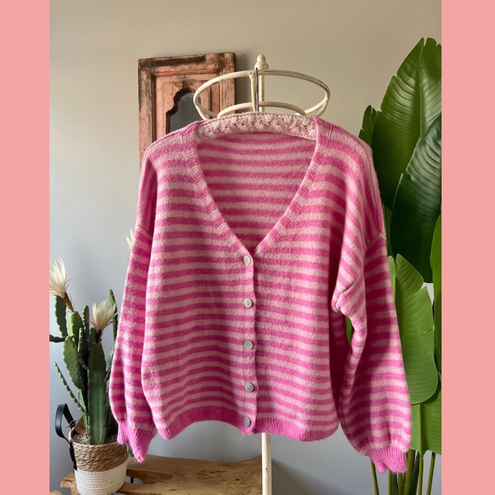 Strickjacke Stripes rosa - pink - VACA VACA