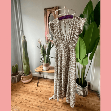 Musselinkleid Kurzarm Leo beige - VACA VACA