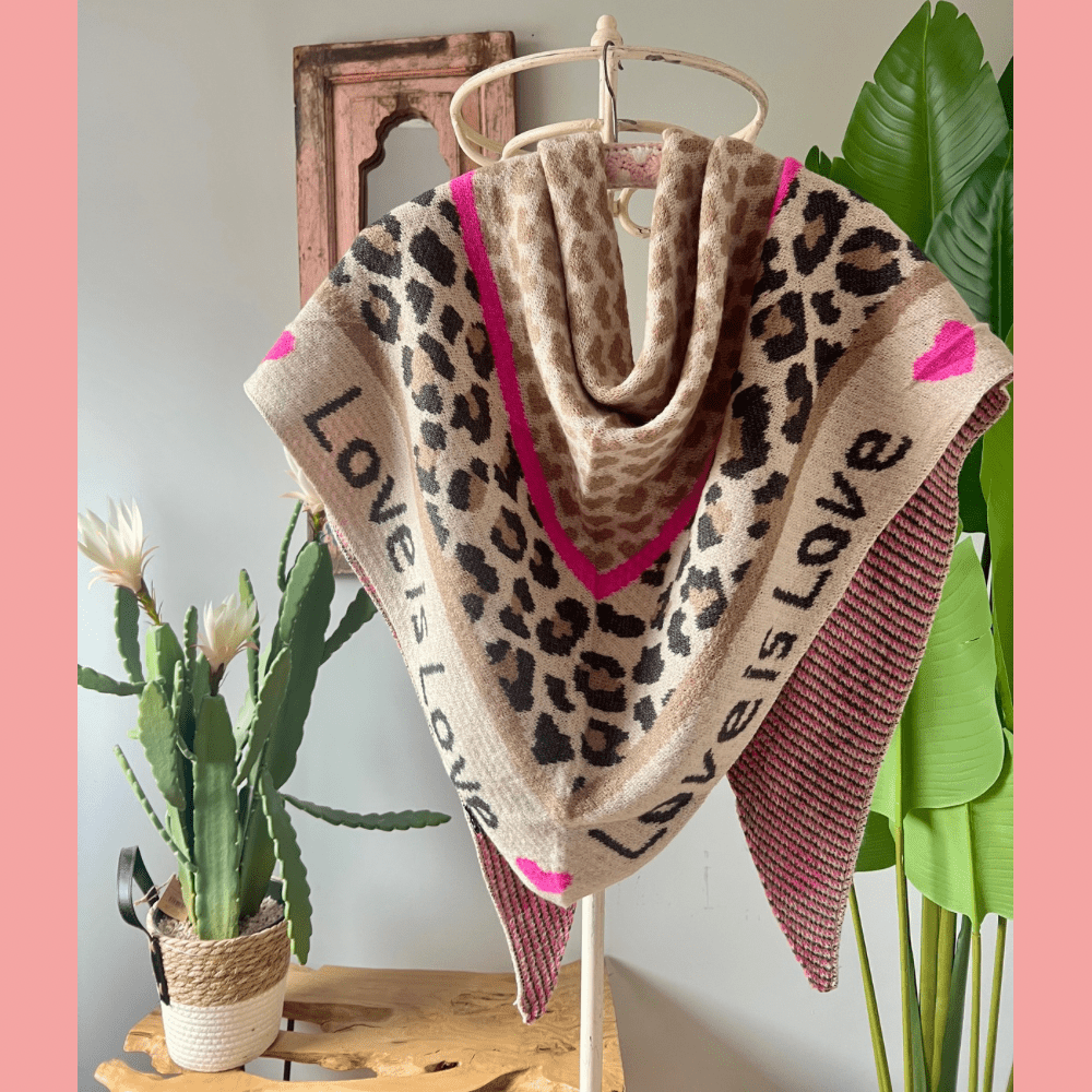 Dreieckstuch mit Cashmere - Anteil Leo beige - VACA VACA